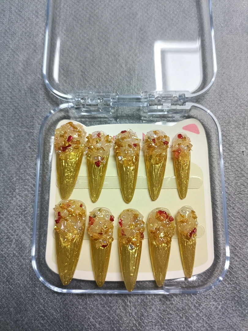 永夜星河纯手工美甲金色爆闪穿戴可拆卸都灵重工超短爆款穿戴甲