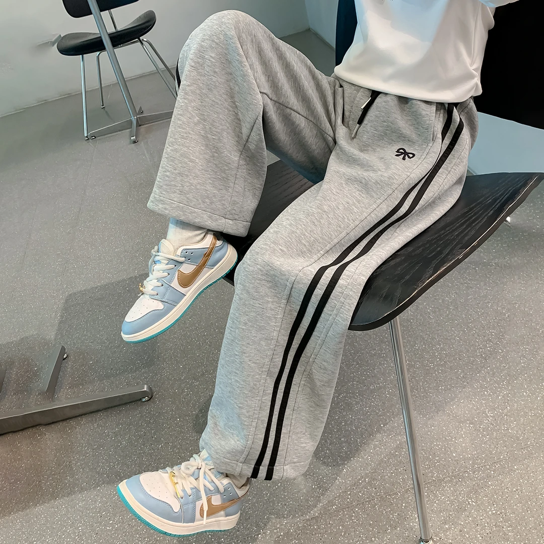 女童2025秋季新款春秋直筒百搭宽松潮流条纹拼接休闲卫裤Q12628