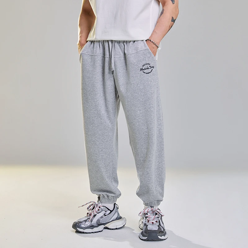 肌肉狗运动长裤男秋冬新品天鹅绒美式宽松休闲束脚卫裤训练健身裤
