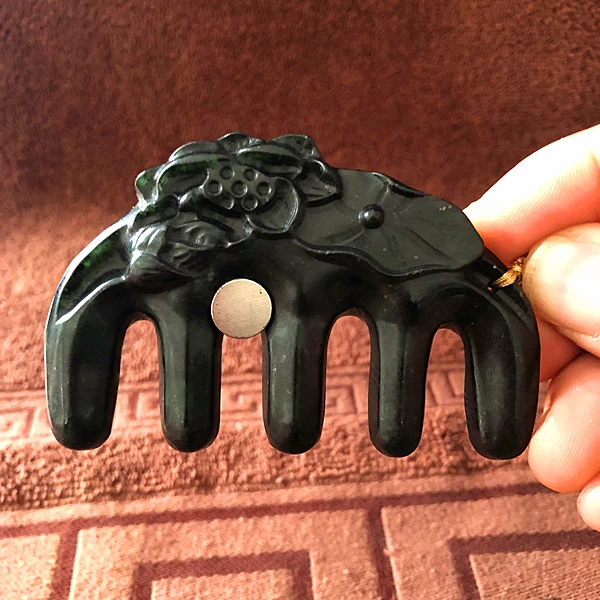 天然玉蛇纹石药王石按摩梳子养生头部点穴经络随赠磁铁验证