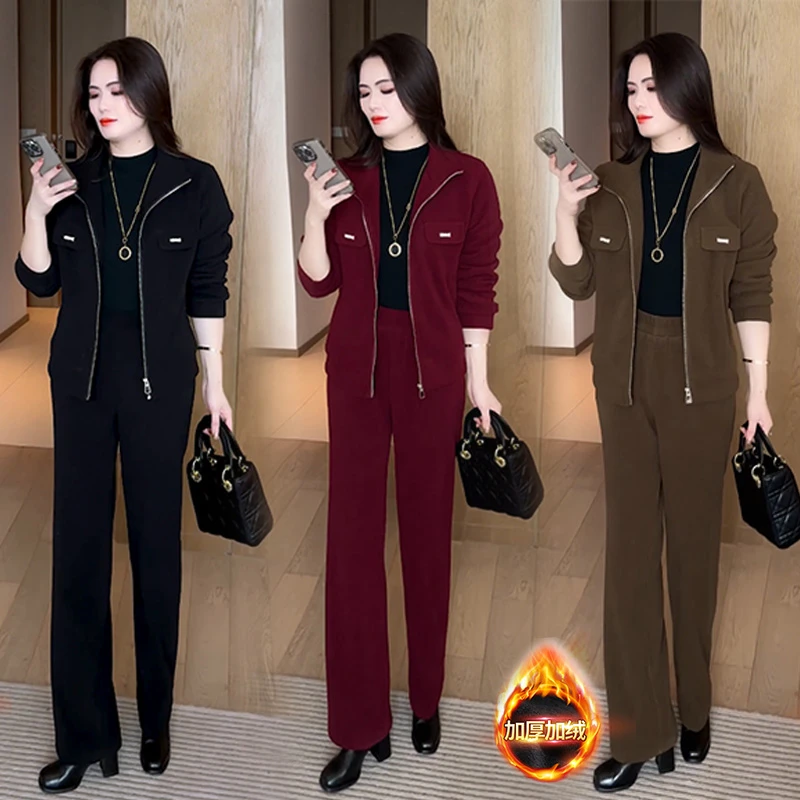 秋冬季新款时尚穿搭气质休闲宽松显瘦加绒加厚套装5501