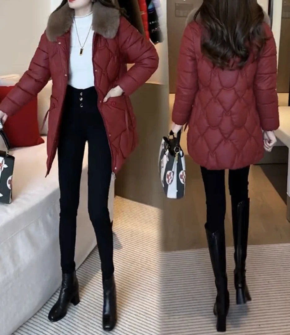 棉衣外套女2023冬季新款洋气修身中长款妈妈装加厚保暖毛领皮棉袄