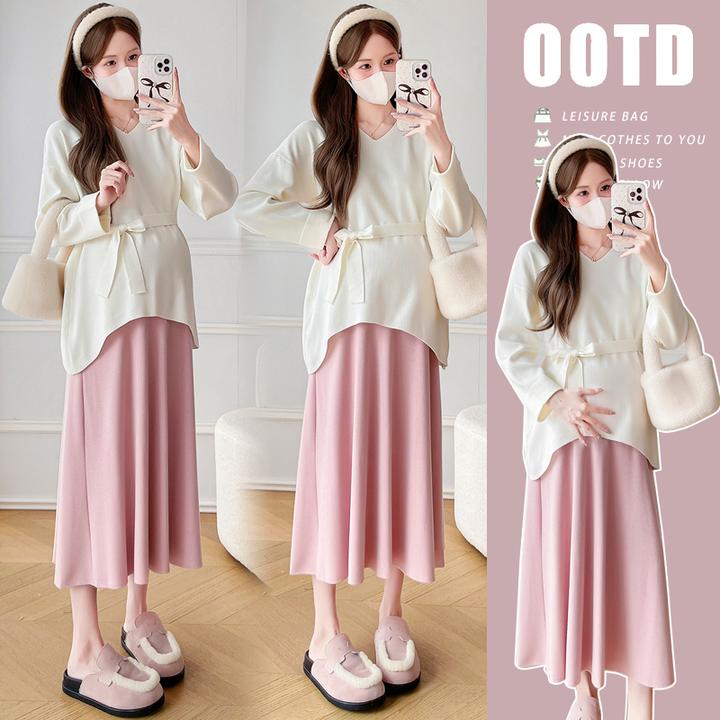 2024新款春秋款外穿半身裙套装孕妇装秋季网红洋气两件套秋冬长裙