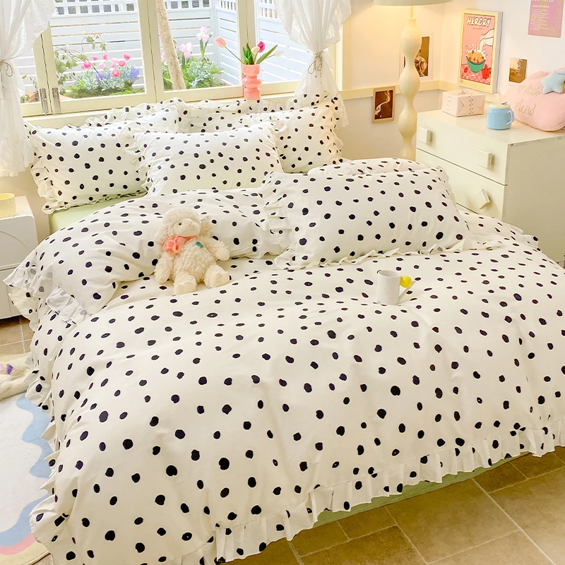 ins纯棉床上四件套全棉公主风床裙波点床品宿舍床单三件套被套款4