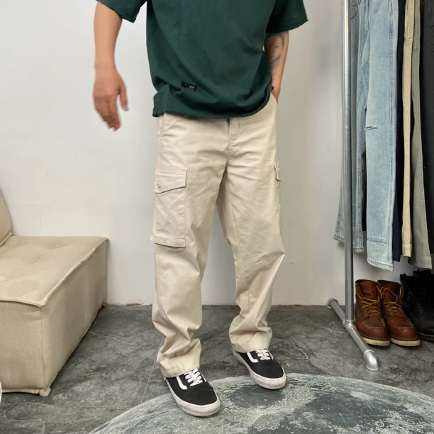 男士宽松阔腿工装裤日系简约多口袋松紧腰围休闲裤潮流长裤 5051