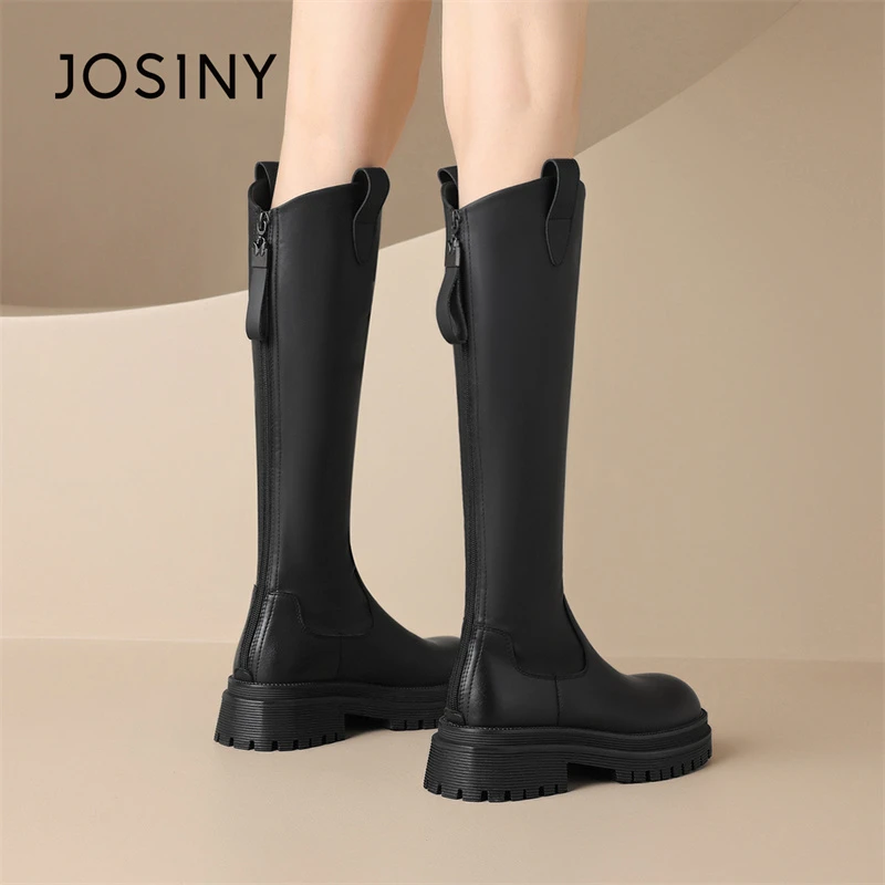 卓诗尼女靴2025新款长筒靴春秋爆款靴子女长靴英伦风骑士靴高筒靴