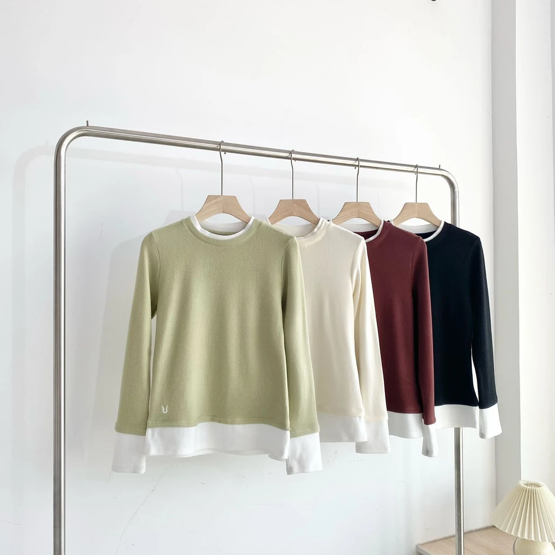 【HUAHUA】轻暖  休闲圆领百搭打底长叠穿T恤23D036