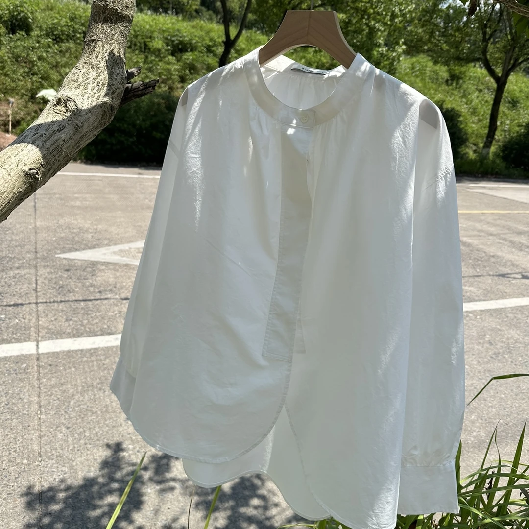 大禾自制.领口白色打皱衬衣