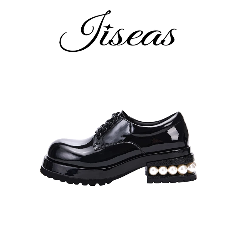 JISEAS/捷熙2024商场同款亮面牛皮圆头酷粗跟帅乐福鞋13C1030