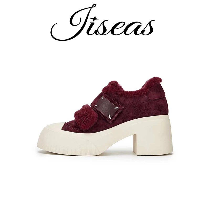 2024秋冬新款真皮羊毛加绒休闲鞋时尚厚底增高保暖乐福鞋14C3004