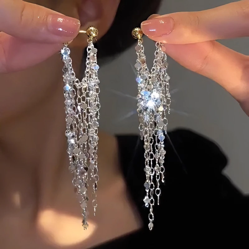 铜合金耳饰 片片流苏耳扣耳环气质轻奢时尚百搭小众长款个性日韩