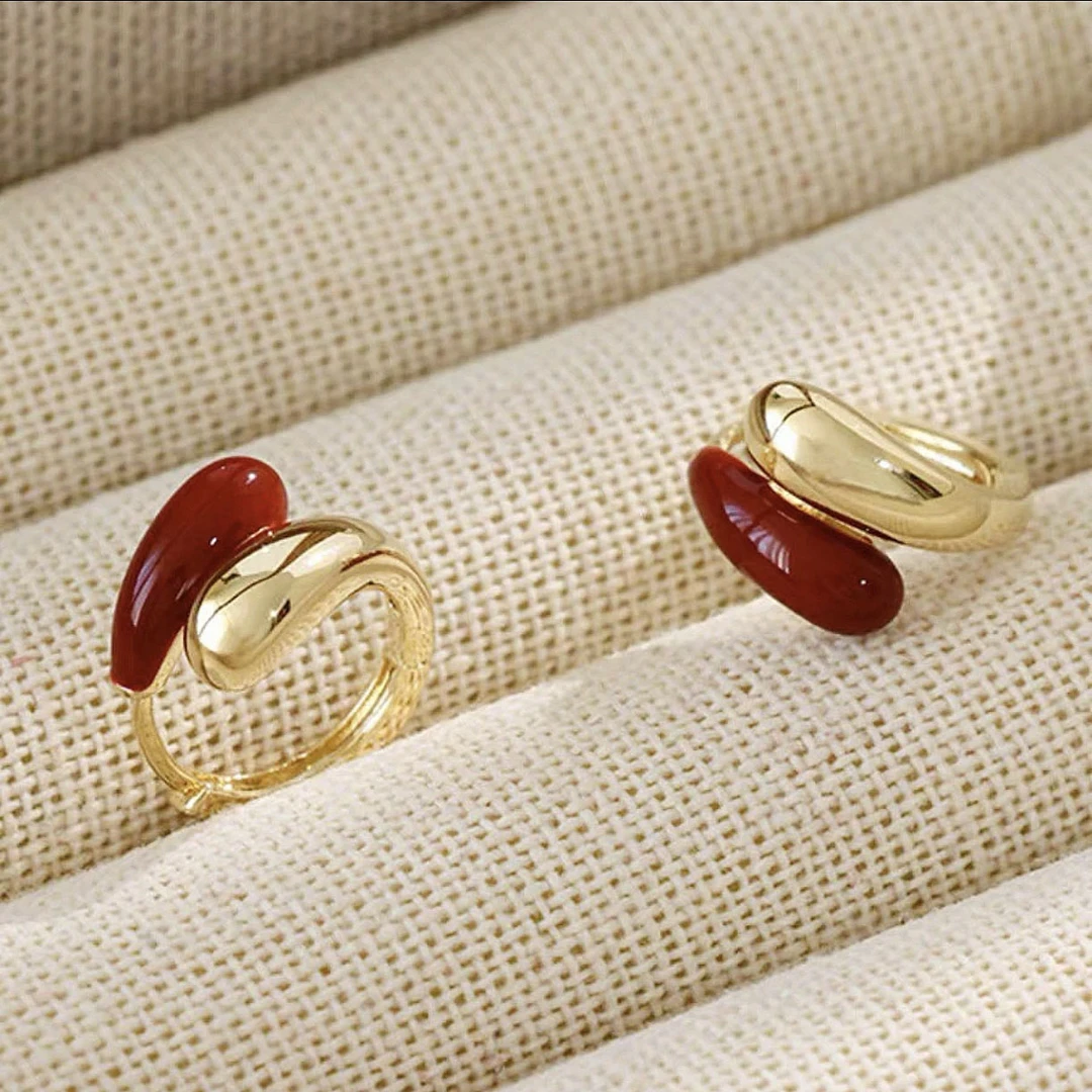 铜合金耳饰 网红滴釉酒红拼色耳扣式耳环高级感秋冬小众设计女潮