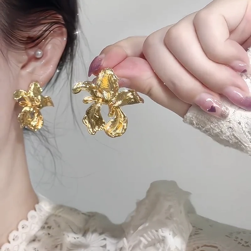 铜合金耳饰 法式轻奢大气花朵耳环时尚百搭小众高级感装饰耳饰女