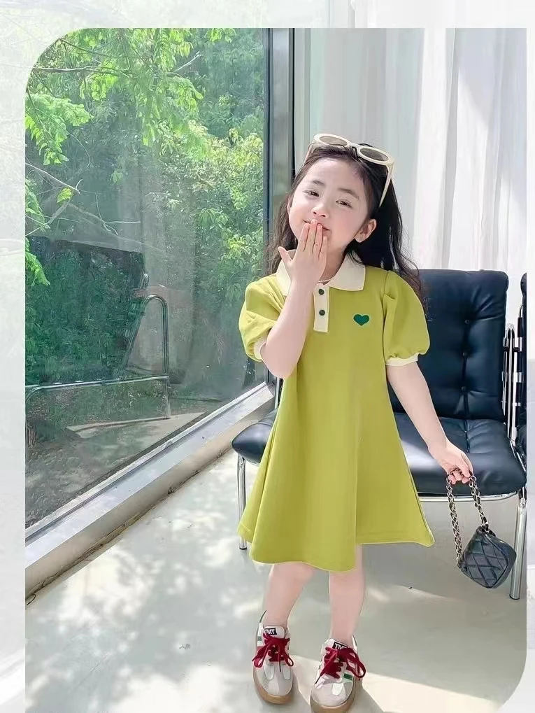夏季儿童连衣裙2024新款女童翻领学院风POLO韩版A字裙女孩休闲