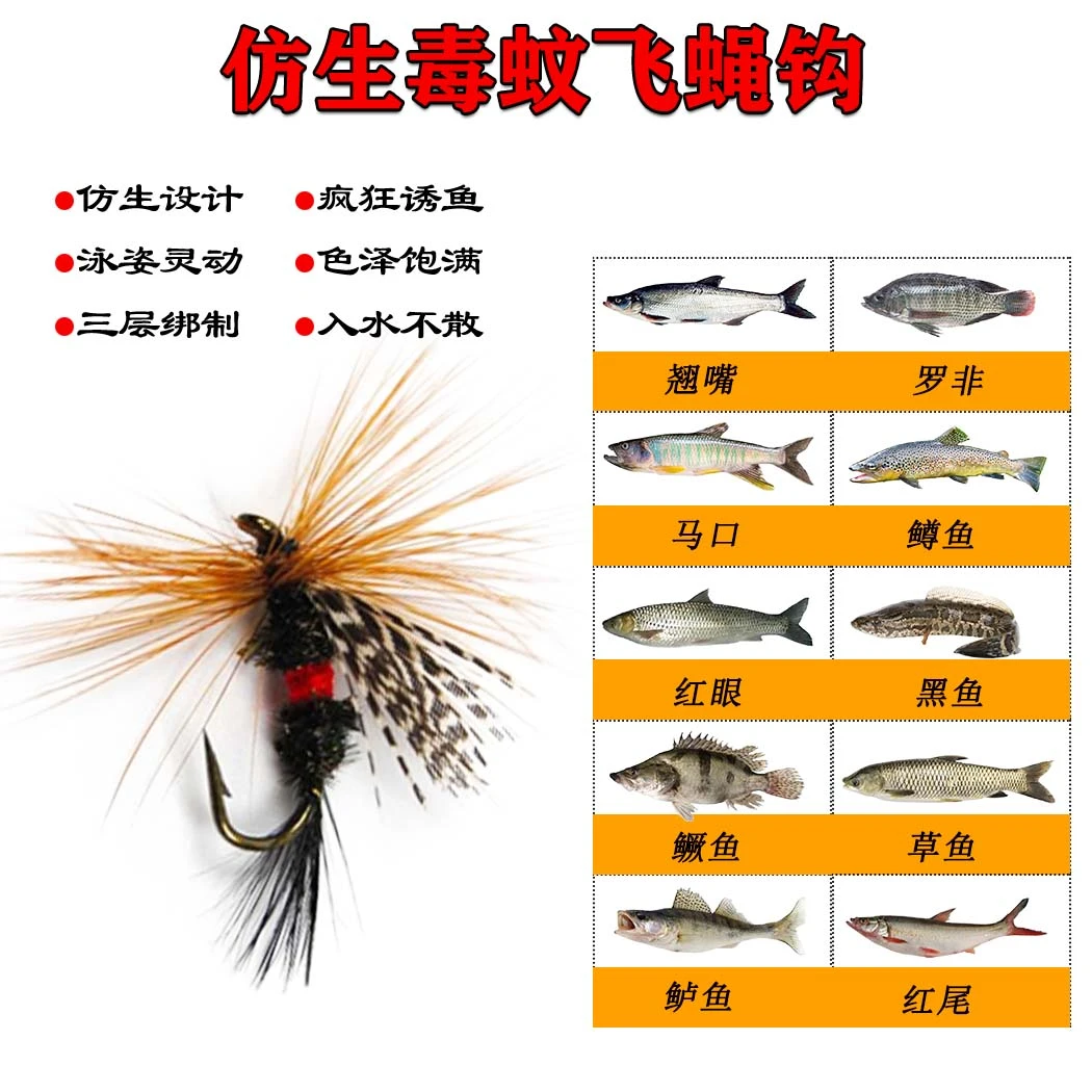 路亚微物毒蚊飞蝇钩爆连马口翘嘴罗非红尾草黑鲤鲈鳟鱼等假饵Z221