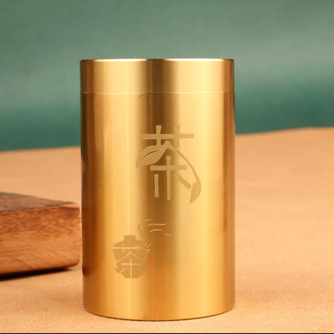 高档铜质旅行装便携式禅字茶叶筒摆件