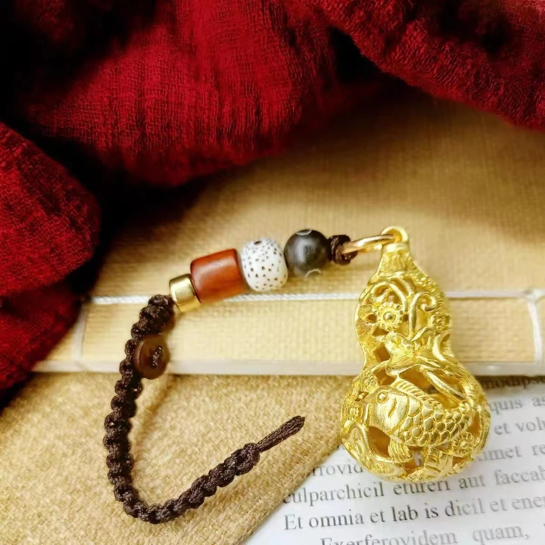 【九月】家用铜制双鱼葫芦钥匙扣装饰摆件