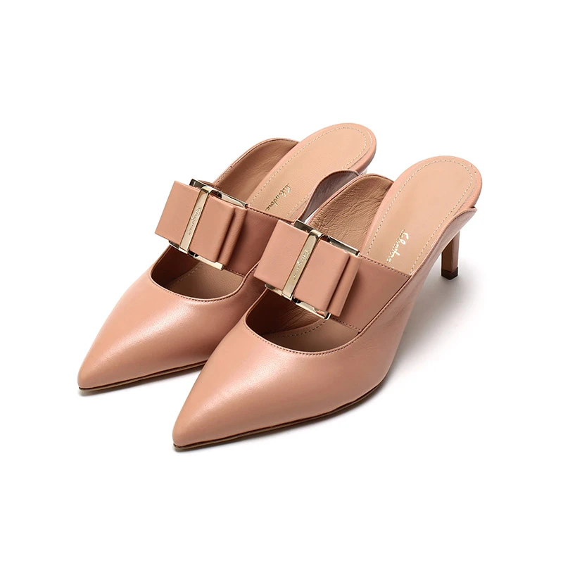 未使用 FERRAGAMO/菲拉格慕 女士蝴蝶结高跟穆勒鞋 0724998