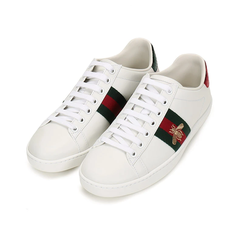 Gucci古驰 女士系带运动鞋板鞋小白鞋条纹蜜蜂刺绣 431942 02JP0