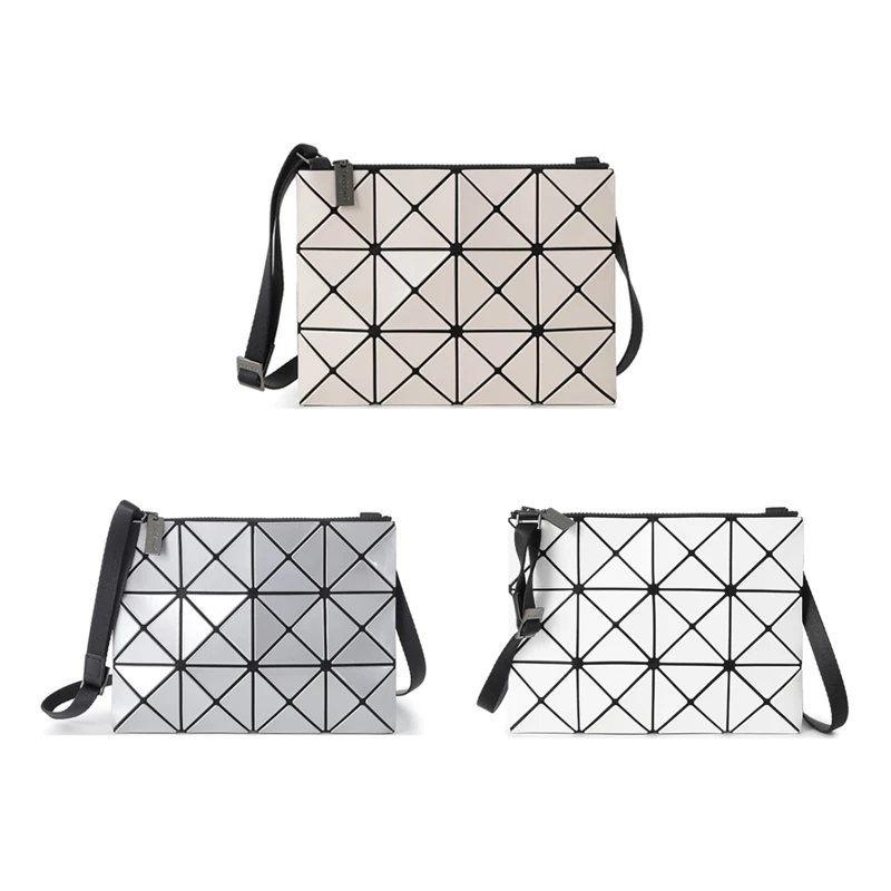 IsseyMiyake三宅一生女士几何拼接肩包亮面格子斜挎包BB46 AG056