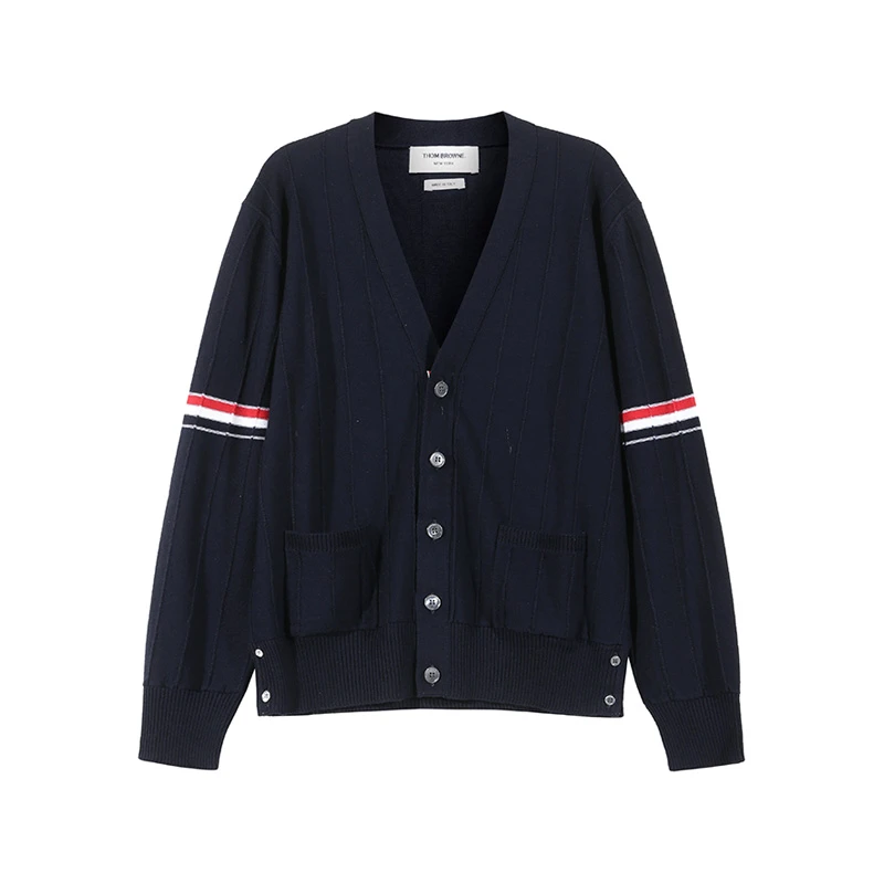 未使用 THOMBROWNE 男士三条纹短款针织开衫羊毛衫 MKC519A Y1002