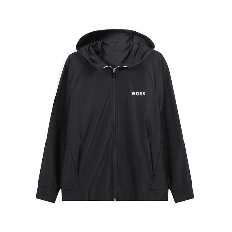 Hugo Boss 男士green系列速干面料经典条纹连帽拉链卫衣50506162