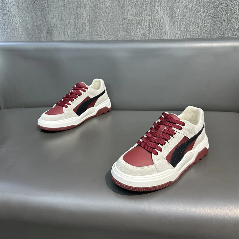 男士男鞋加绒加厚厚底系带低帮软底运动休闲鞋时尚百搭潮鞋拼色