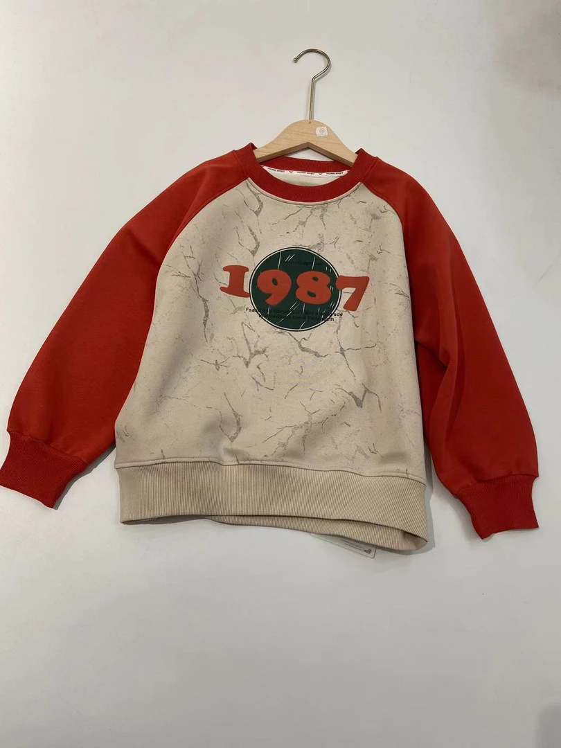 男童春款插肩袖休闲数字印花圆领儿童长袖卫衣