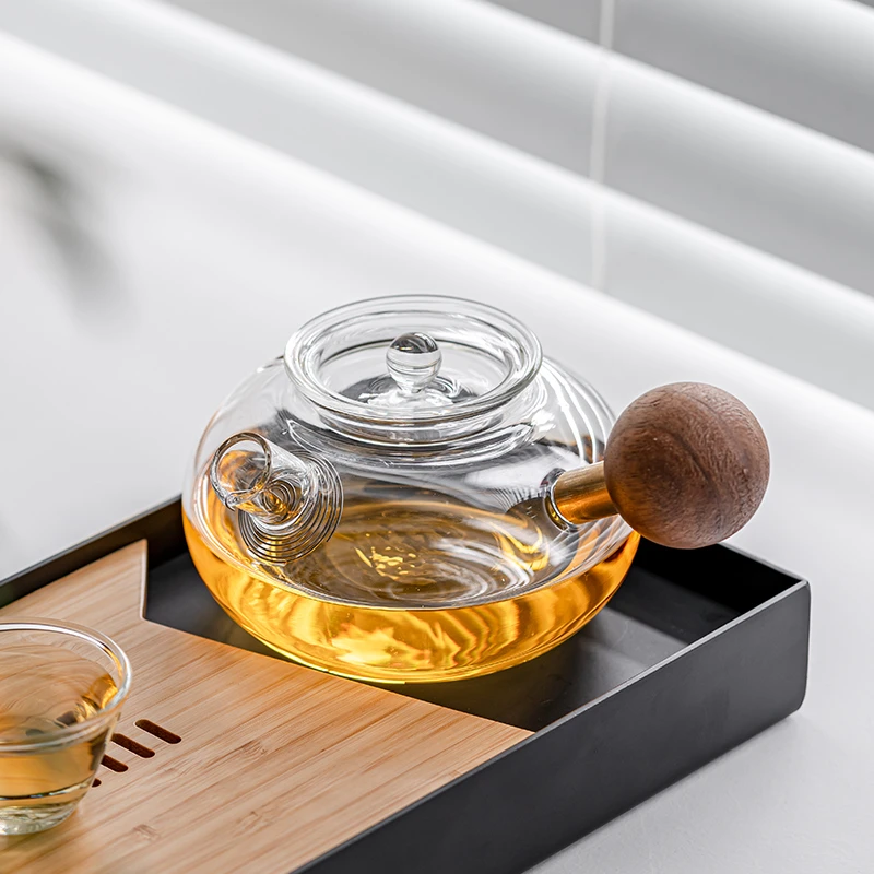 泥炎煮茶耐热玻璃星月壶侧把煮茶器烧水壶耐高温透明花茶壶泡茶壶