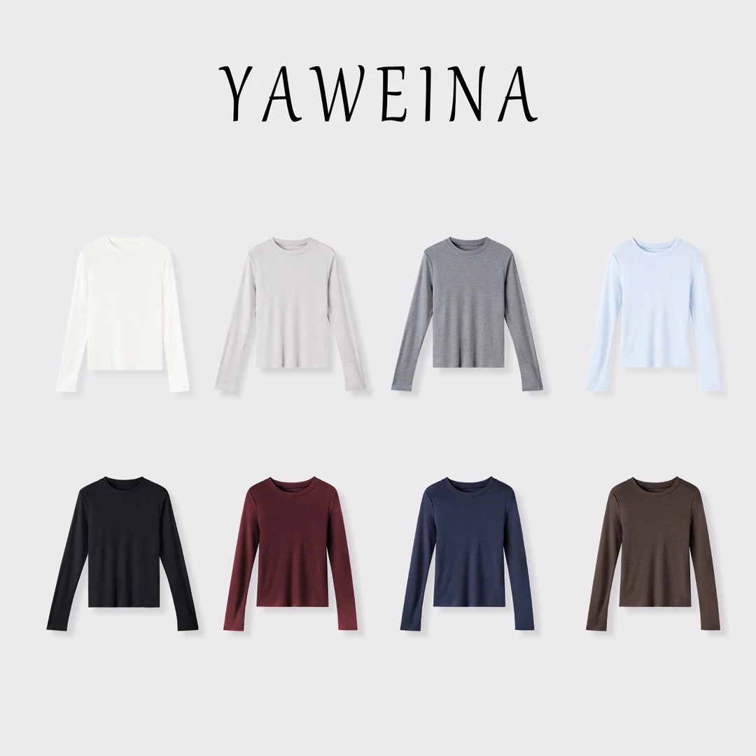 【法式】莱赛尔绵羊毛百搭休闲圆领秋季纯色弹力针织长袖保暖上衣