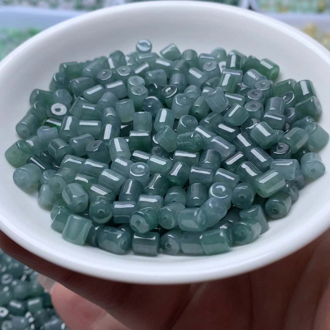 【闪购商品】翡翠手链未镶嵌卡5乘5冰蓝水桶珠50颗