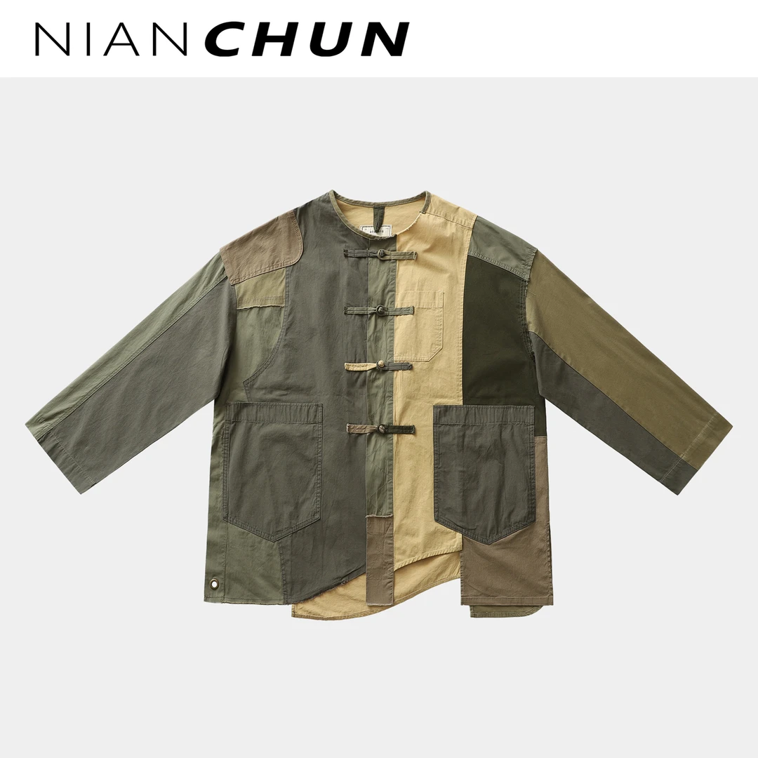 百家布拼接盘扣衬衫外套 中性不规则拼接款 小众内敛有质感