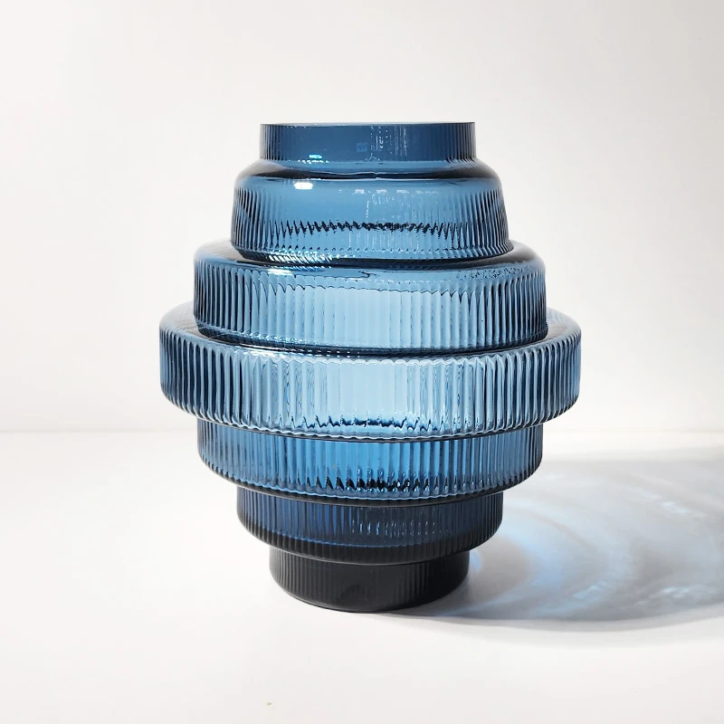 【高25cm】摩瑟家居【蓝色齿轮中号】HCDF花瓶花器玻璃