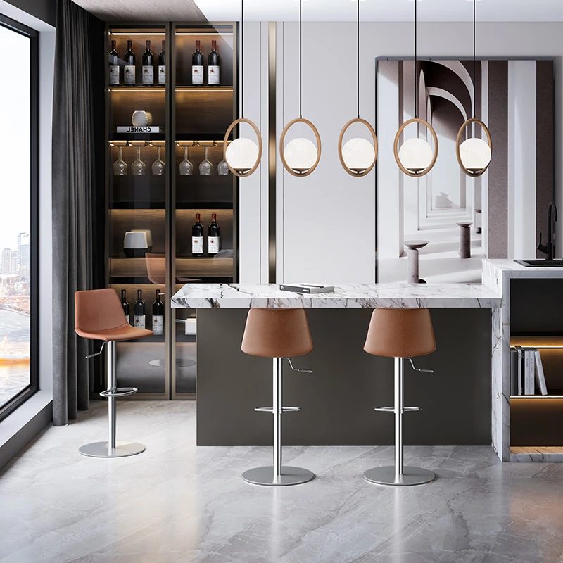 立吾 现代极简吧台椅设计师款轻奢北欧式可升降旋转高脚椅子767