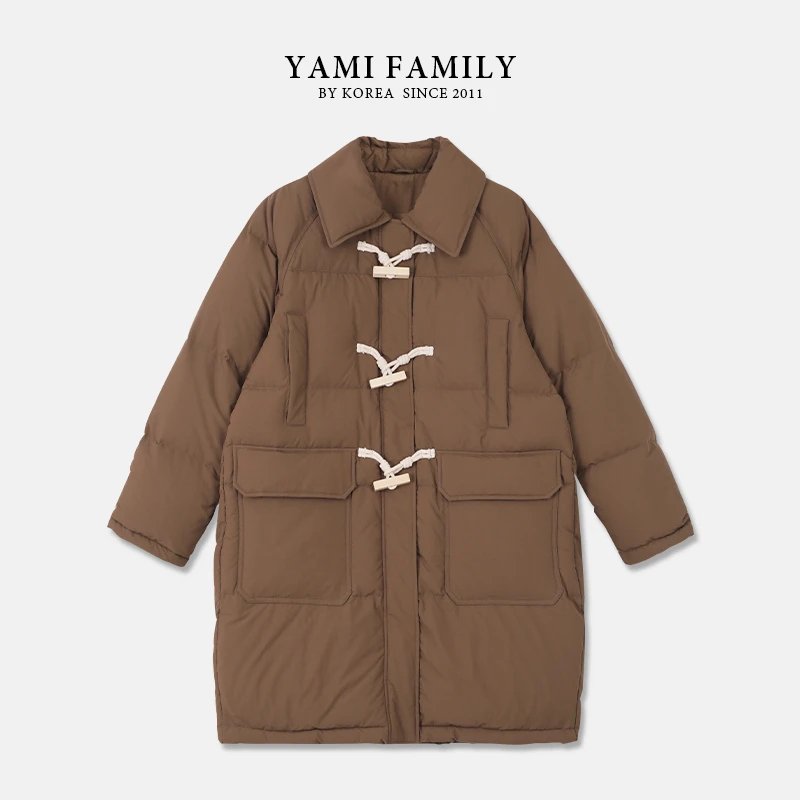 YM 720 白鸭绒长款羽绒服时尚休闲连帽宽松中长款保暖经典复古