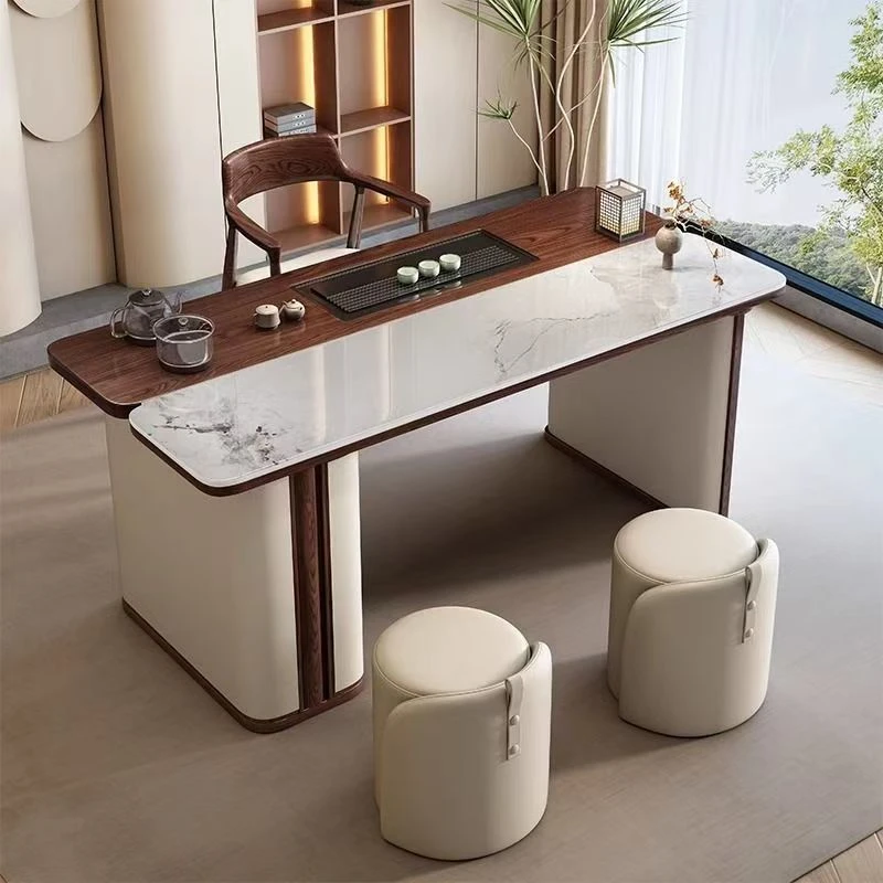 中式茶桌一体桌椅组合岩板高端办公家用高档阳台轻奢现代简约功夫