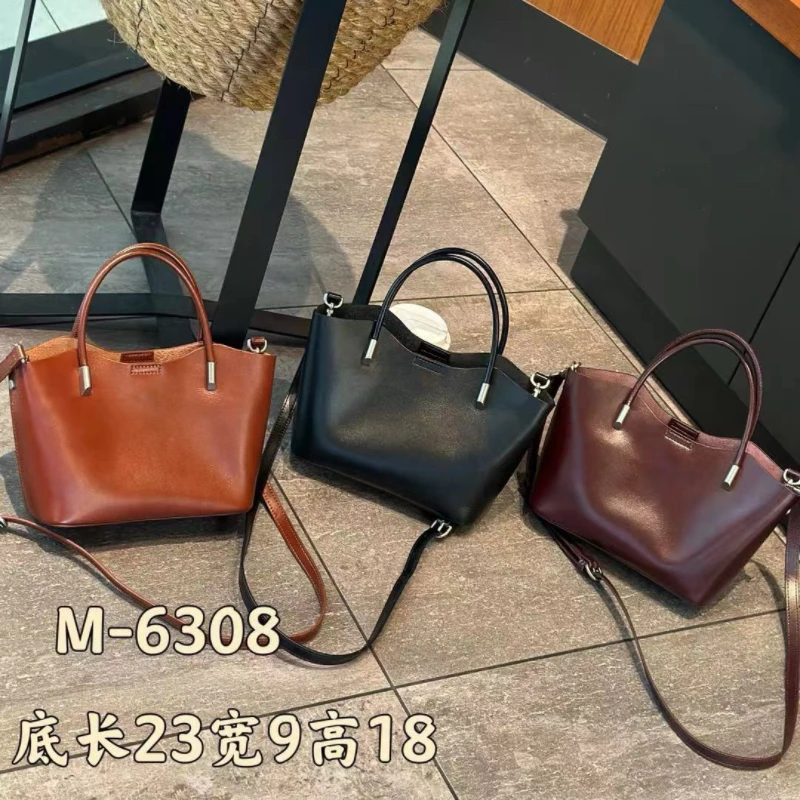 6308牛皮菜篮子多隔层可斜挎女包