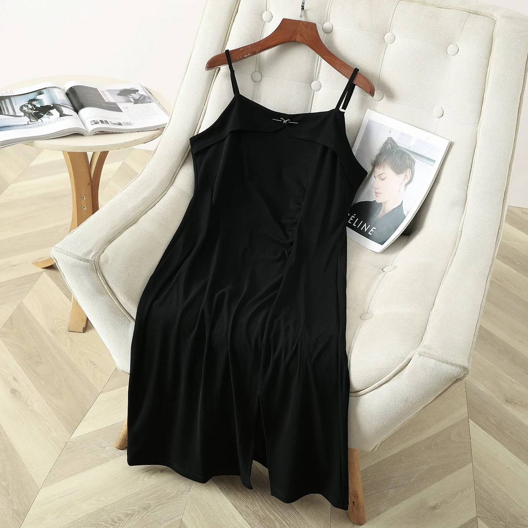 【万能内搭】大码女装夏季舒适时尚百搭黑色吊带连衣裙20165