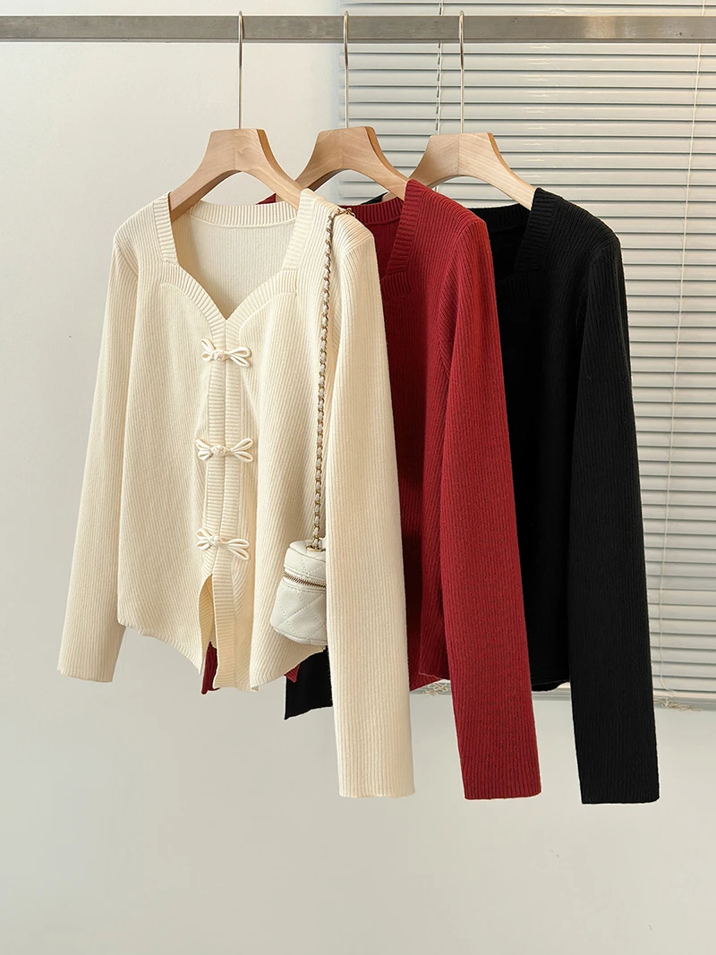 2023秋冬装新款胖mm200斤大码新中式针织毛衣丝绒时尚蝴蝶结71239