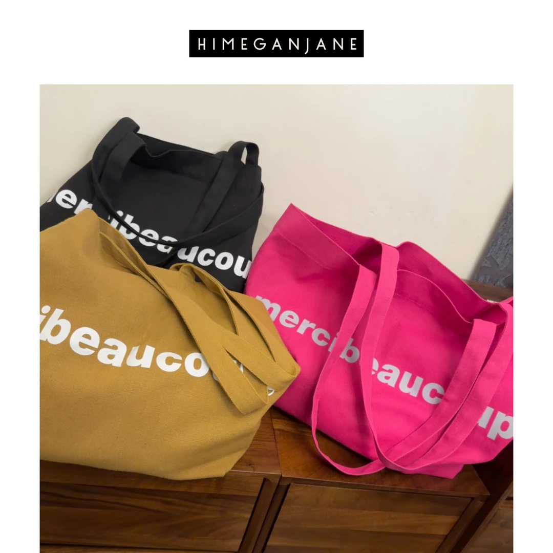 HIMEGANJANE 轻便大容量时尚帆布包高级感通勤包230828