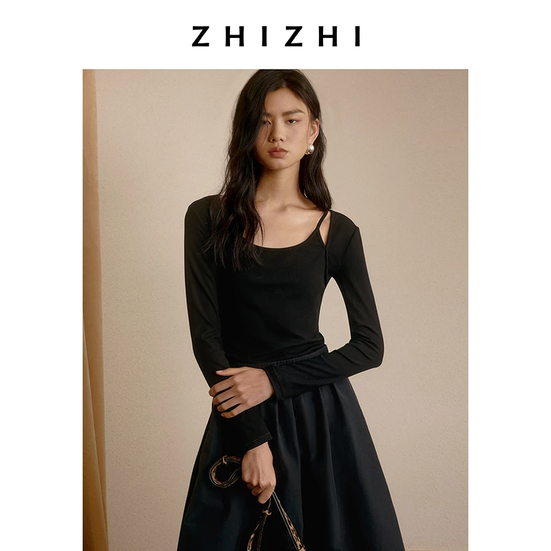 致知 甘露歌 慵懒风假两件T恤女2024秋新款显瘦上衣ZZ2DAWT2057