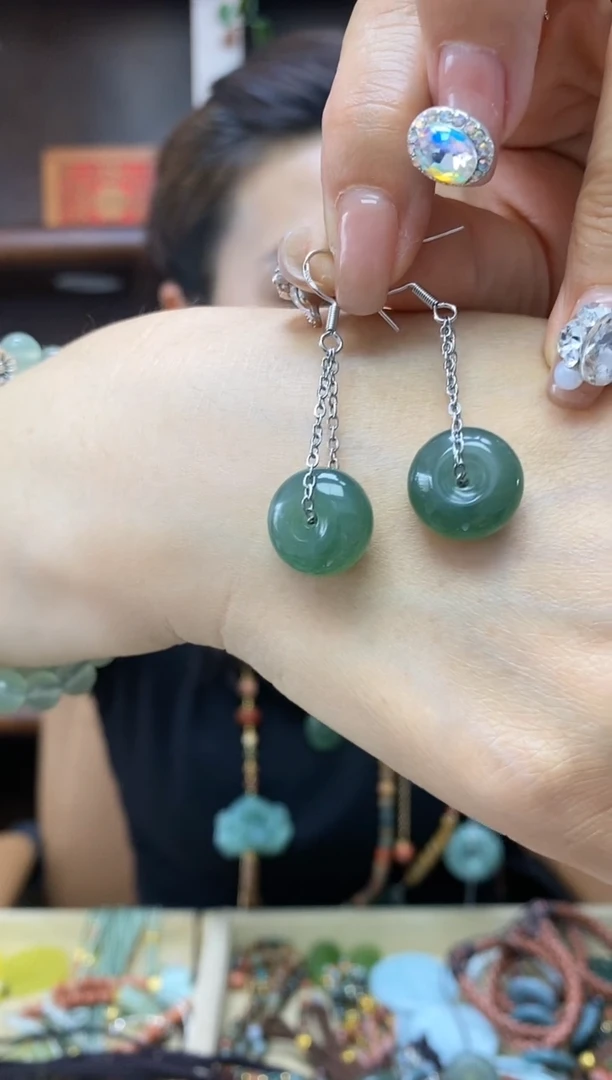 【闪购商品】岫玉耳饰银S925镶嵌·