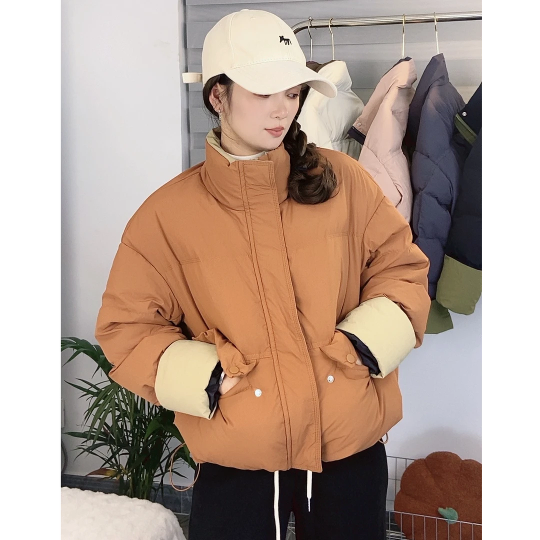 2024撞色白鸭绒羽绒服女