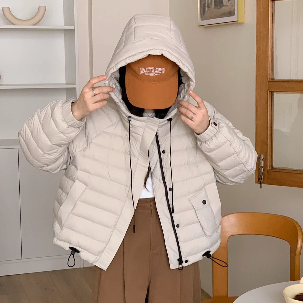 【新款上新】2024韩版连帽撞色白鸭绒羽绒服女