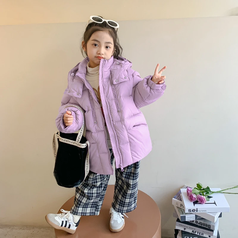 儿童羽绒服冬季加厚女童连帽宽松白鸭绒面包服中小童洋气保暖外套