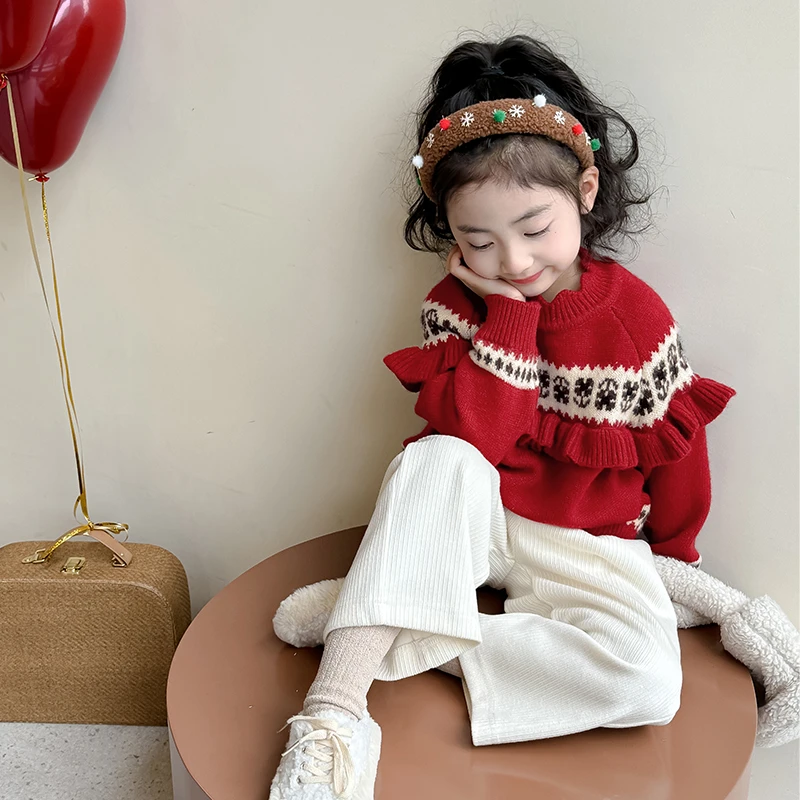 儿童新年毛衣2024新款女孩秋冬加厚冬装宝宝洋气衣服女童针织上衣