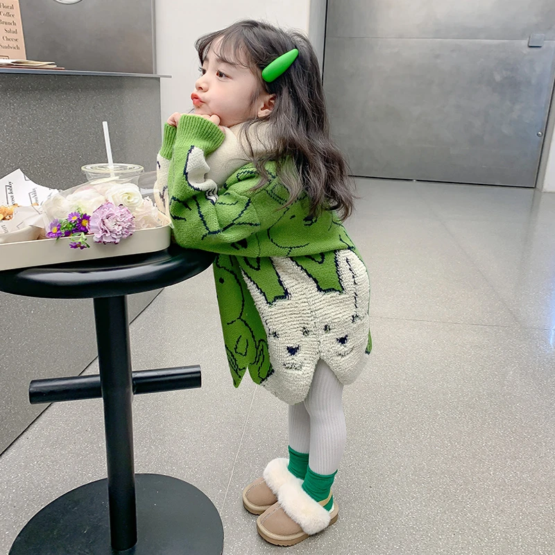 女童加厚毛衣秋冬新款儿童小女孩洋气秋装外套宝宝加厚针织衫打底