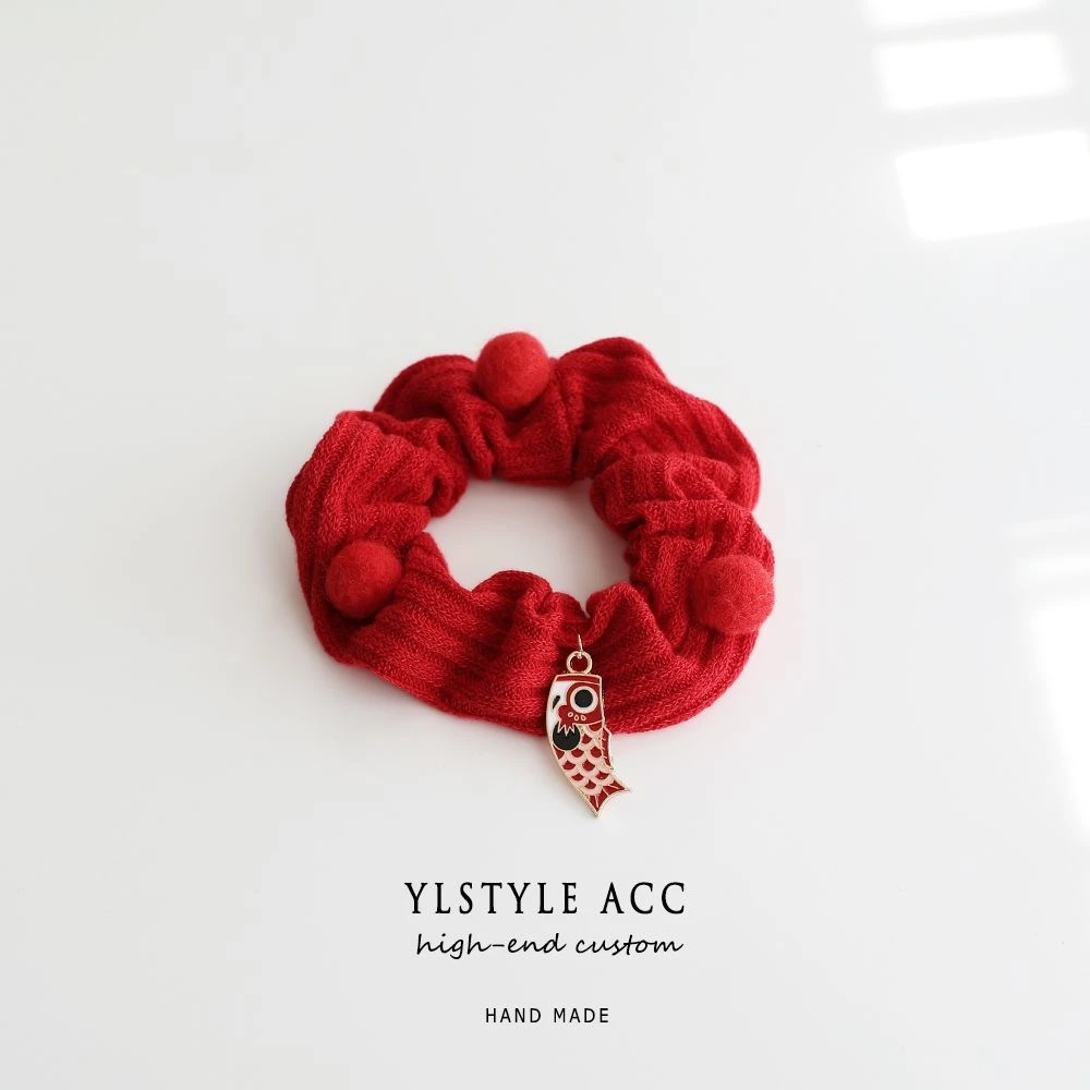 新年红色锦鲤鱼发饰手作大肠鲤鱼发绳毛毡马尾皮筋皮套头饰