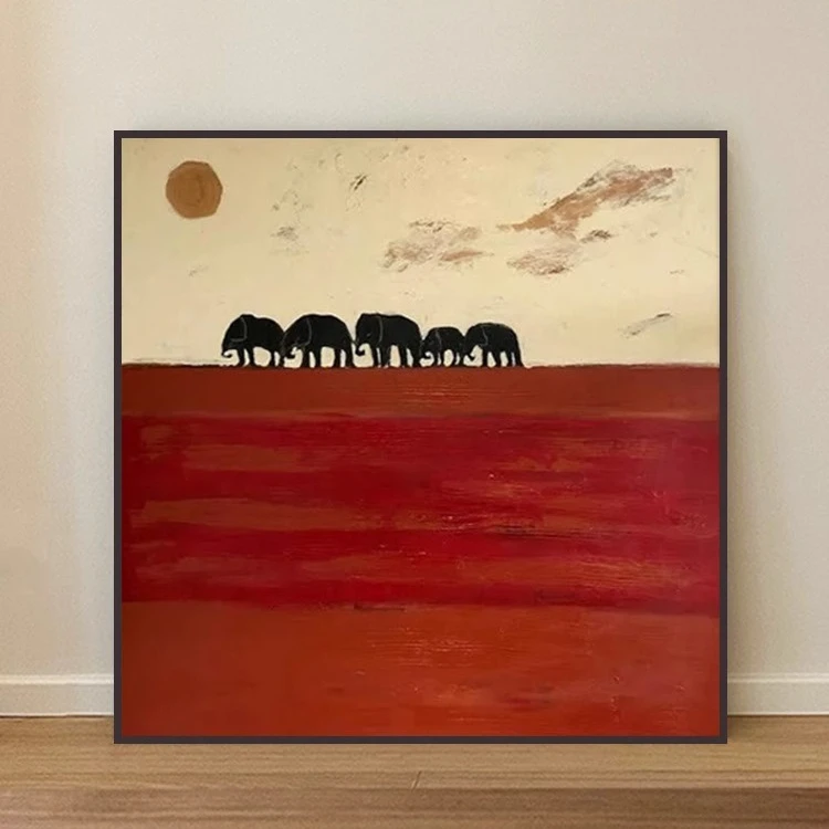 日落风景砂岩装饰画客厅餐厅小众艺术中古原木风玄关正方形砂岩画