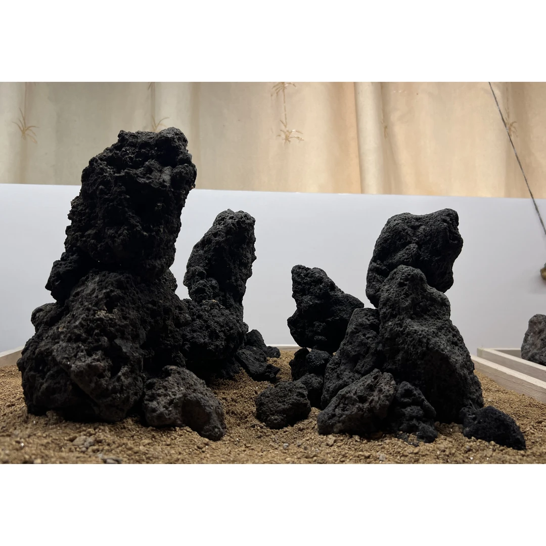 黑色火山石熔岩石黑色山水石造景山峰造景